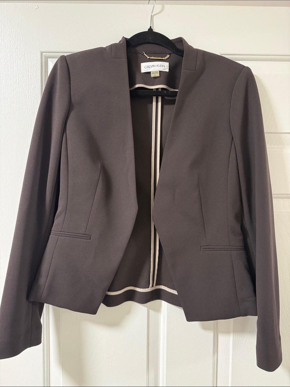 Calvin Klein Women's Dark Brown Collarless Open-Front Blazer